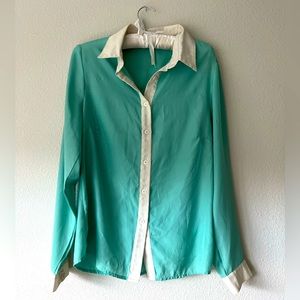 || VINTAGE || PASTEL BLOUSE || MINT & WHITE || BUTTON-DOWN ||
